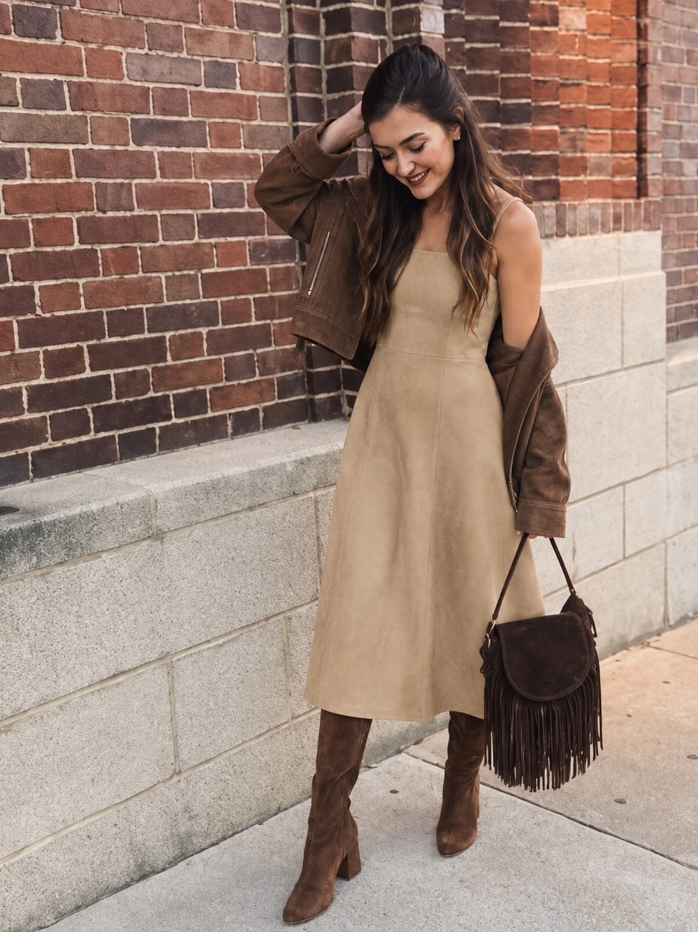 Banana Republic Faux Suede Tan Midi Dress 8 M